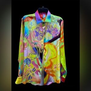 BruceGlen Floral Graffiti Pattern Button Up Top EUC Size Men’s S/M